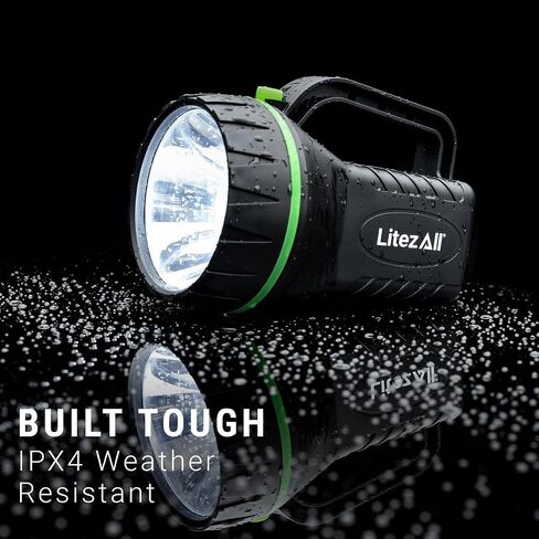 LitezAll Handle Flashlight - Lantern | 200 Lumen Retro Style Handheld Spotlight | IPX4 Weather Resistant Resin Work Light | Built-In Storage for 6 Extra Batteries | 3 AA Batteries Included in Saudi Arabia