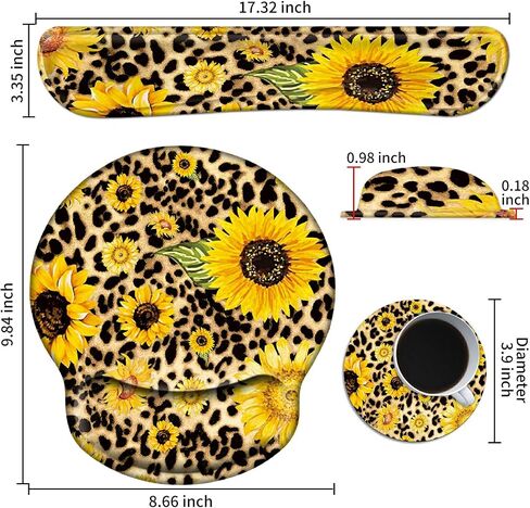 Keyboard Wrist Rests and Gel Mouse Pad with Wrist Support Set + Cup Coaster, Wrist Support for Keyboard and Mouse w/Vivid Designs, Wrist Support for Keyboard Office Home School - Sunflower Leopard in Saudi Arabia