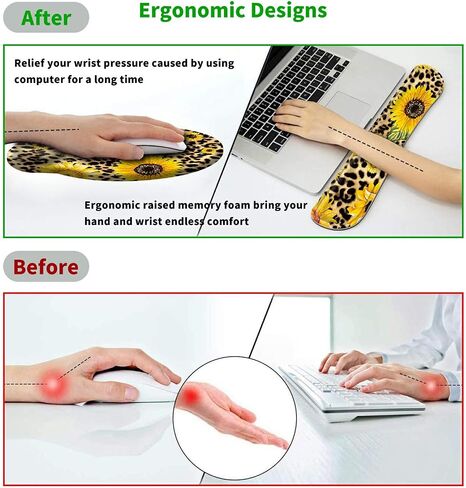 Keyboard Wrist Rests and Gel Mouse Pad with Wrist Support Set + Cup Coaster, Wrist Support for Keyboard and Mouse w/Vivid Designs, Wrist Support for Keyboard Office Home School - Sunflower Leopard in Saudi Arabia