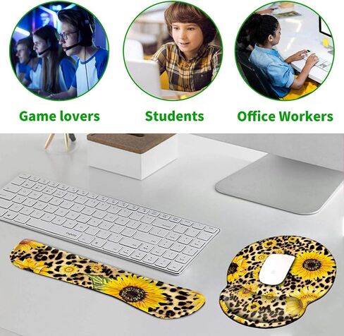 Keyboard Wrist Rests and Gel Mouse Pad with Wrist Support Set + Cup Coaster, Wrist Support for Keyboard and Mouse w/Vivid Designs, Wrist Support for Keyboard Office Home School - Sunflower Leopard in Saudi Arabia