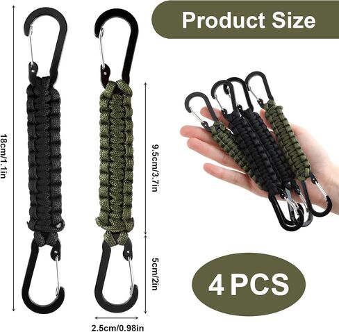 4 Pcs Paracord Keychain Carabiner Clip with D Ring Lanyard, Heavy Duty Braided Nylon Paracord Stroller Hook for Keys, Water Bottle, Backpack, EDC Gear for Men & Women in Saudi Arabia