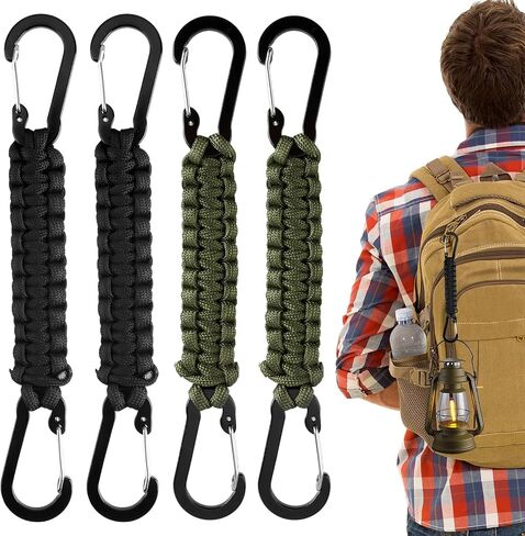 4 Pcs Paracord Keychain Carabiner Clip with D Ring Lanyard, Heavy Duty Braided Nylon Paracord Stroller Hook for Keys, Water Bottle, Backpack, EDC Gear for Men & Women in Saudi Arabia