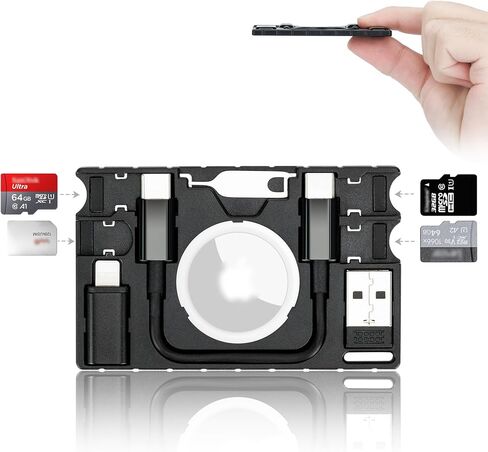 Kiorafoto Cable Case + MicroSD Card Holder Kit: High-Speed SD Card Reader Case, Multi-Use Micro SD Card Holder for AirTag with USB-C Cable,Type-C to Light & Type-A Adapter, Eject Pin in Saudi Arabia