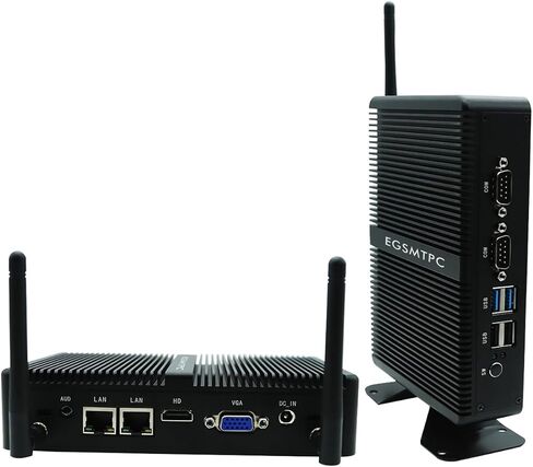 Fanless Mini PC, Industrial PC Pentium Silver 4200UC, 8GB RAM, 128GB SSD, Windows 11 Pro, HD VGA Dual Display, 2 RS232 COM, Dual Gigabit Ethernet, WiFi 5, BT in Kuwait
