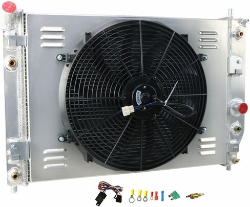 Automotive Replacement Engine Radiators 2 Row Radiator & Shroud Fan + Thermostat Relay Kit For Chevy Corvette C6 V8 2005-2013 Aluminum Radiator Fan in Saudi Arabia