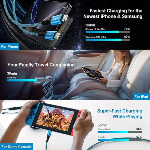 240W USB C Cable Fast Charging 10FT Type C Charger Cable Android Phone Cord in Kuwait