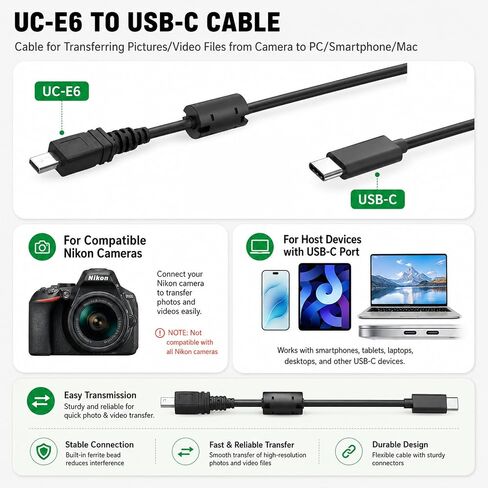 BERLAT USB C to 8-Pin Mini USB Cable 5FT 2-Pack Ferrite in Saudi Arabia
