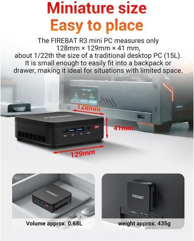 FIREBAT R3 Mini PC(High-Performance Solution) with AMD Ryzen5 7430U 6C/12T, 16GB(LPDDR4) RAM, 512GB SSD, WiFi6 BT5.2, Triple 4K Display, Portable Desktop Computer in Saudi Arabia