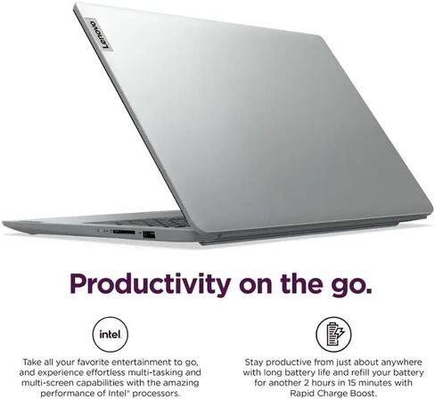Lenovo Ideapad 1 15.6" HD Student Laptop, Intel Celeron N4500, 1.1GHz, 4GB DDR4 Memory, 128GB eMMC, Windows 11 Home in S Mode, Cloud Grey, 82LX00DGUS (Renewed) in Kuwait