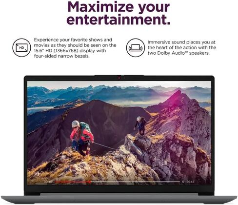 Lenovo Ideapad 1 15.6" HD Student Laptop, Intel Celeron N4500, 1.1GHz, 4GB DDR4 Memory, 128GB eMMC, Windows 11 Home in S Mode, Cloud Grey, 82LX00DGUS (Renewed) in Kuwait