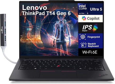 Lenovo ThinkPad T14 Gen 5 AI Business Laptop 14.0" IPS FHD+ (Intel Core Ultra 7 155U(>i7-13700H), 16GB DDR5, 512GB SSD, Copilot, Backlit KB, Fingerprint, 2 Thunderbolt 4, 5MP Webcam, DKZ Hub, Win11P) in Saudi Arabia