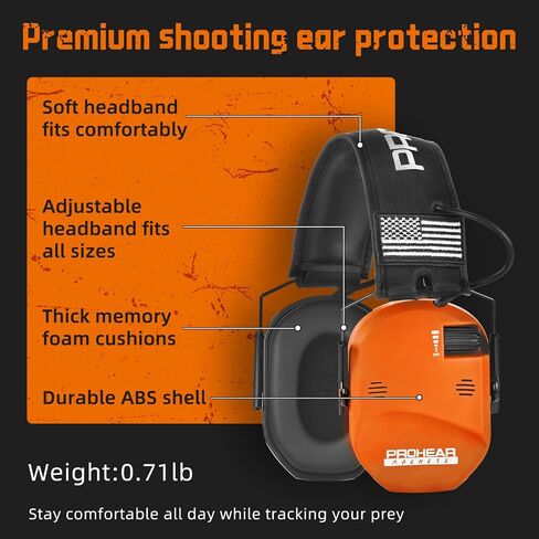 PROHEAR 022 Electronic Ear Protection for Shooting & Hunting - 29dB SNR Noise Reduction, 5X Sound Amplification, 4 Omnidirectional Microphones, HD Speakers - Gun Range Hearing Protection Muffs,Orange in Saudi Arabia