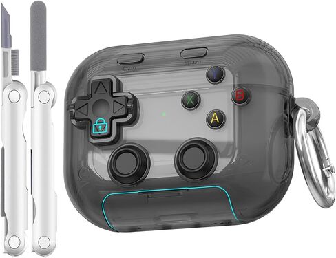 for AirPods Pro 3 Case with Secure Lock Clip, Cute 3D Classic Cool Funny Hard Shell Game Player Design for Apple AirPods Pro 3rd Gen Cover with Keychain and Cleaner Kit for Men Boy, Clear Black in Kuwait
