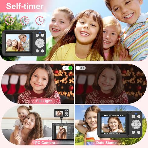 4K 64MP Digital Camera Point and Shoot, 18X Zoom, Black | Rechargeable Compact Camera with 64GB SD Card & 2 Batteries, Great Gift for Kids Teens Adults in Saudi Arabia