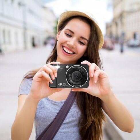 4K 64MP Digital Camera Point and Shoot, 18X Zoom, Black | Rechargeable Compact Camera with 64GB SD Card & 2 Batteries, Great Gift for Kids Teens Adults in Saudi Arabia