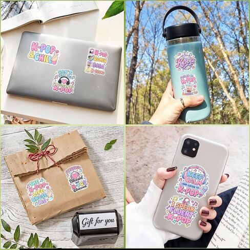 10PCS K-Pop Stickers Pack, Keep Calm and Listen to K-pop Quote Vinyl Decals for Water Bottles, Laptops, Journals, Gifts for Teens, Girls, Music Fans, Birthday in Kuwait
