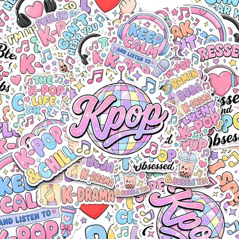 10PCS K-Pop Stickers Pack, Keep Calm and Listen to K-pop Quote Vinyl Decals for Water Bottles, Laptops, Journals, Gifts for Teens, Girls, Music Fans, Birthday in Kuwait