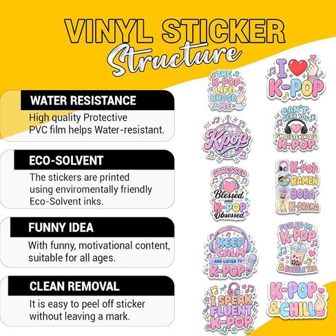 10PCS K-Pop Stickers Pack, Keep Calm and Listen to K-pop Quote Vinyl Decals for Water Bottles, Laptops, Journals, Gifts for Teens, Girls, Music Fans, Birthday in Kuwait