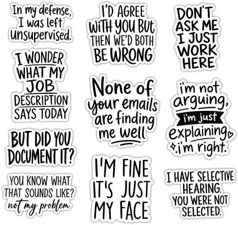 10 Pcs Funny Sarcastic Work Quote Stickers Office Humor Vinyl Pack in Saudi Arabia