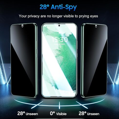 UniqueMe for Samsung Galaxy S22 Plus 6.6 inch Privacy Screen Protector,【Ultrasonic Fingerprint Compatible】[2+2 Pack] 9H Tempered Glass and Camera Lens Protector in Kuwait