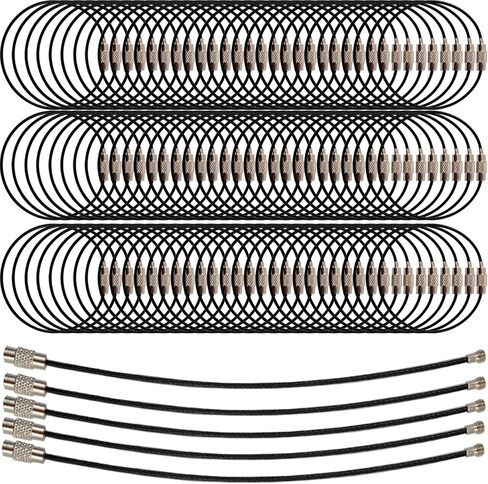 ROYHOO 100PCS 6 inch Black Stainless Steel Wire Keychains Cable, Key Rings, Heavy Duty Luggage Tags Loops Tag Keepers 1.5mm Twist Barrel in Saudi Arabia