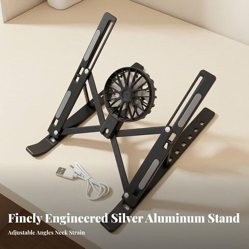 Ergonomic Laptop Stand with Cooling Fan, Silver in Saudi Arabia