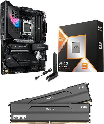 Micro Center CPU Motherboard Memory Combo: AMD Ryzen 9 9950X3D CPU Processor with ASUS ROG Strix X870E-E R2 Gaming WiFi Motherboard and KLEVV Bolt V DDR5 32GB (2x16GB) 6000MHz CL30 Ram Memory in Saudi Arabia