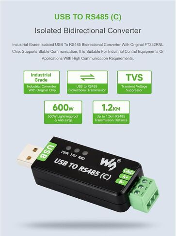 USB to RS485 Converter Adapter, Industrial Isolated USB RS485 Serial Converter with FT232RNL Chip, TVS ESD Protection, Bidirectional Communication for Windows Linux Mac Android in Saudi Arabia