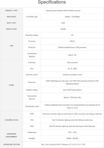 USB to RS485 Converter Adapter, Industrial Isolated USB RS485 Serial Converter with FT232RNL Chip, TVS ESD Protection, Bidirectional Communication for Windows Linux Mac Android in Saudi Arabia