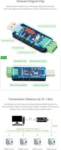 USB to RS485 Converter Adapter, Industrial Isolated USB RS485 Serial Converter with FT232RNL Chip, TVS ESD Protection, Bidirectional Communication for Windows Linux Mac Android in Saudi Arabia