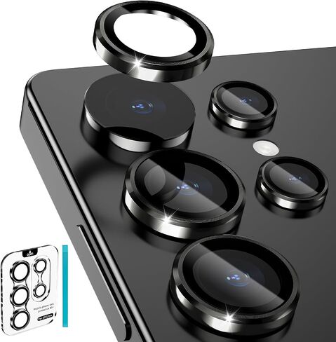 imluckies for Samsung Galaxy S25 Ultra Camera Lens Protector Bling, AR+AF Tempered Glass, 9H Anti-Scratch Metal Individual Lens Cover, HD Clear Camera Accessories - Glitter Titanium Black in Saudi Arabia