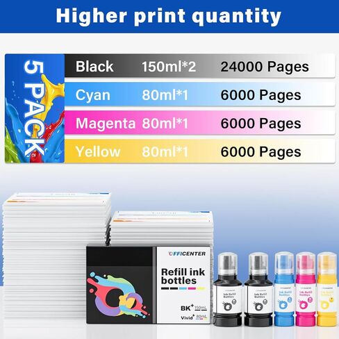 OFFICENTER Compatible Ink Refill Bottles for ET2760 ET-4760 ET2750 ET-3760 ET-2850 ET-15000 ST-4000 ST-2000 ET-3710 ET-3850 ET-3750 ET-4850 ET-3830 ET4750 ET2700 ST3000 ET3700 Printer(2BK C M Y) in Saudi Arabia