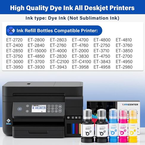 OFFICENTER Compatible Ink Refill Bottles for ET2760 ET-4760 ET2750 ET-3760 ET-2850 ET-15000 ST-4000 ST-2000 ET-3710 ET-3850 ET-3750 ET-4850 ET-3830 ET4750 ET2700 ST3000 ET3700 Printer(2BK C M Y) in Saudi Arabia