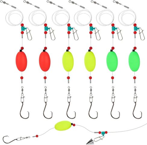 3/6PCS Pre-Tied Fish Finder Rig for Surf Fishing Saltwater Fish Finder Rigs for Shark Bluefish Stripers Bass Surf Fishing Tackle & Gear with 90LB Leader Line, Float, Circle Hook 6/0 8/0 in Saudi Arabia