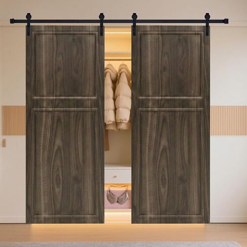 36in.X84 in. 3/4 inch Thickness 2-Panel Walnut Color Finished MDF Sliding Barn Door with Hardware Kit in Saudi Arabia