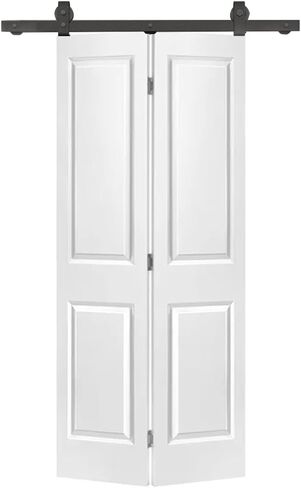 30 in. x 80 in. 2 Panel White Bi-Fold Barn Door with Sliding Hardware Kit in Saudi Arabia