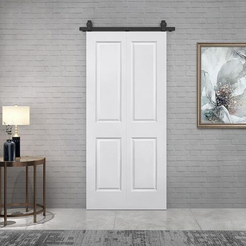 30 in. x 80 in. 2 Panel White Bi-Fold Barn Door with Sliding Hardware Kit in Saudi Arabia