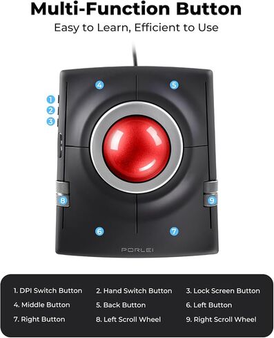 Wired Ergonomic Trackball Mouse, 55mm for Large Hands, Ambidextrous Design in Saudi Arabia