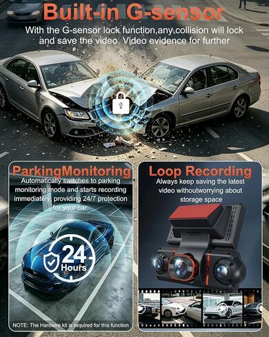 4K+1080P*3 FHD Dash Cam Front and Rear, 360° Car Camera, 5.8GHz WiFi 20MB/s in Kuwait