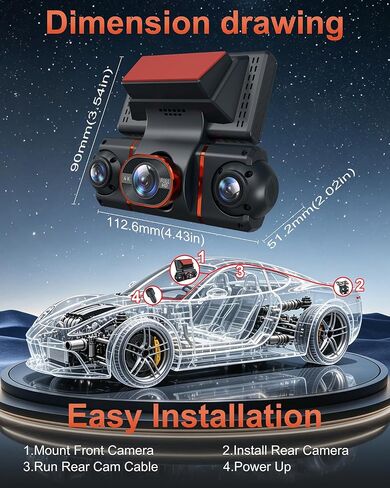 4K+1080P*3 FHD Dash Cam Front and Rear, 360° Car Camera, 5.8GHz WiFi 20MB/s in Kuwait