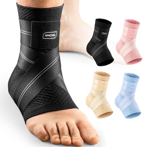 Low-Profile Ankle Braces for Women & Men, Customizable Ankle Compression Sleeve w/Wide Strap, Foot Support Wrap for Plantar Fasciitis Pain Relief, Achilles Tendonitis, Sprain, Black, 1 Pair, L in Saudi Arabia