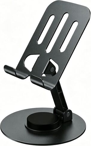 Meokse Cell Phone Stand for Desk, Premium Aluminum Adjustable Phone Holder with 360° Rotation, 2-Axis Foldable Ergonomic Desktop Mount Compatible with iPhone, iPad & All Smartphones (Matte Black) in Saudi Arabia