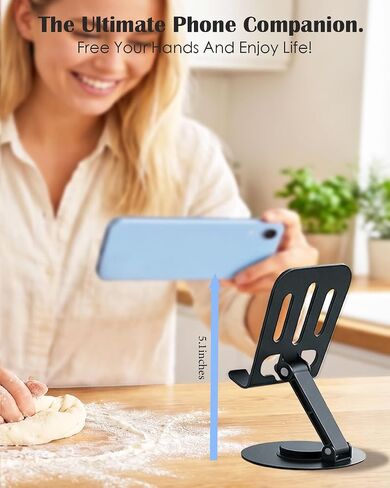Meokse Cell Phone Stand for Desk, Premium Aluminum Adjustable Phone Holder with 360° Rotation, 2-Axis Foldable Ergonomic Desktop Mount Compatible with iPhone, iPad & All Smartphones (Matte Black) in Saudi Arabia