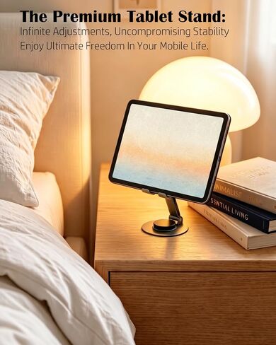Meokse Cell Phone Stand for Desk, Premium Aluminum Adjustable Phone Holder with 360° Rotation, 2-Axis Foldable Ergonomic Desktop Mount Compatible with iPhone, iPad & All Smartphones (Matte Black) in Saudi Arabia