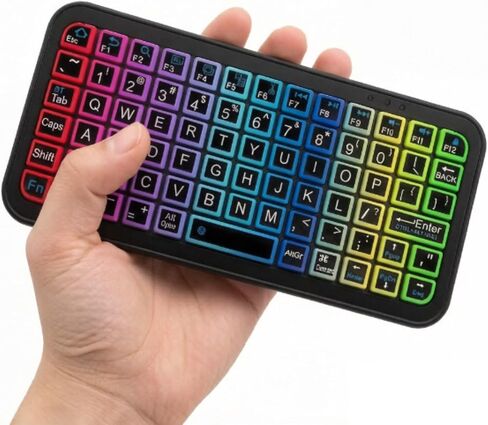 Mini Bluetooth Keyboard,Ultra Small Wireless Keyboard with 7 RGB Backlights,Portable Compact Pocket Slim Handheld Cordless Keypad Air Mouse for Gaming Laptop Android Windows Mac Smartphone Travel in Kuwait