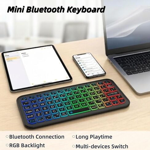 Mini Bluetooth Keyboard,Ultra Small Wireless Keyboard with 7 RGB Backlights,Portable Compact Pocket Slim Handheld Cordless Keypad Air Mouse for Gaming Laptop Android Windows Mac Smartphone Travel in Kuwait