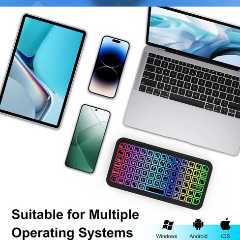Mini Bluetooth Keyboard,Ultra Small Wireless Keyboard with 7 RGB Backlights,Portable Compact Pocket Slim Handheld Cordless Keypad Air Mouse for Gaming Laptop Android Windows Mac Smartphone Travel in Kuwait