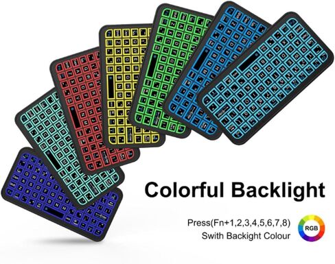Mini Bluetooth Keyboard,Ultra Small Wireless Keyboard with 7 RGB Backlights,Portable Compact Pocket Slim Handheld Cordless Keypad Air Mouse for Gaming Laptop Android Windows Mac Smartphone Travel in Kuwait