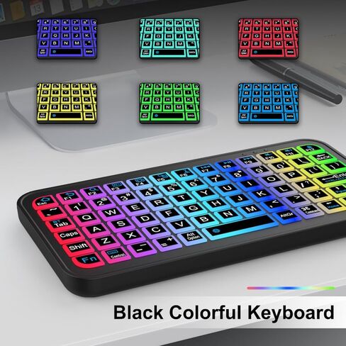 Mini Bluetooth Keyboard,Ultra Small Wireless Keyboard with 7 RGB Backlights,Portable Compact Pocket Slim Handheld Cordless Keypad Air Mouse for Gaming Laptop Android Windows Mac Smartphone Travel in Kuwait
