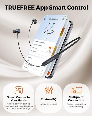 truefree F3 Neckband Headpones, Active Noise Cancelling Wireless Earbuds in Saudi Arabia
